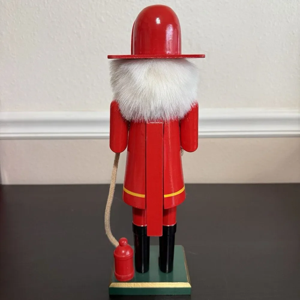 Nutcracker Fireman Figurine Wooden Vintage Holiday Home Accent Hose Fire Hydrant